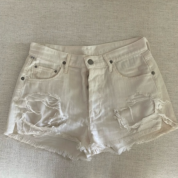 Citizens of Humanity White Distressed Denim Shorts - Picture 1 of 3